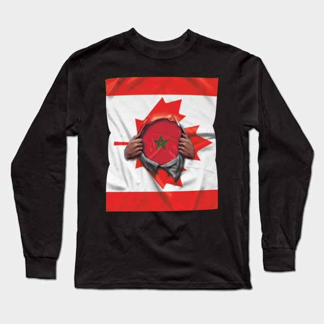 Morocco Flag Canadian Flag Ripped Open - Gift for Moroccan From Morocco Long Sleeve T-Shirt by Country Flags